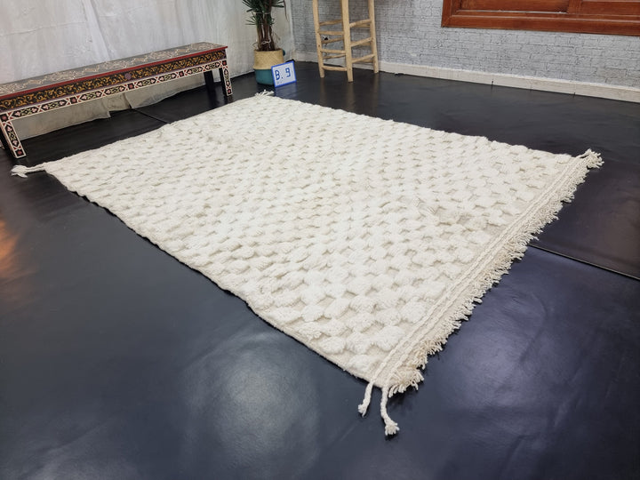 STUNNING BENIOURAIN RUG, Moroccan Handmade Rug , White Rug, Berber Wool Rug, Berber Rug, Checkered Rug, Berber Rug, Handwoven Area Rug