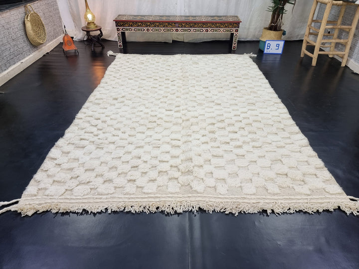 STUNNING BENIOURAIN RUG, Moroccan Handmade Rug , White Rug, Berber Wool Rug, Berber Rug, Checkered Rug, Berber Rug, Handwoven Area Rug