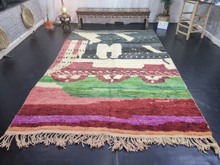 amazing boujad rug,  moroccan rug , berber rug, abstract rug, black wool rug, handwoven rug, bohemian rug, area wool rug