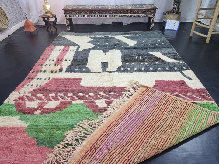 amazing boujad rug,  moroccan rug , berber rug, abstract rug, black wool rug, handwoven rug, bohemian rug, area wool rug