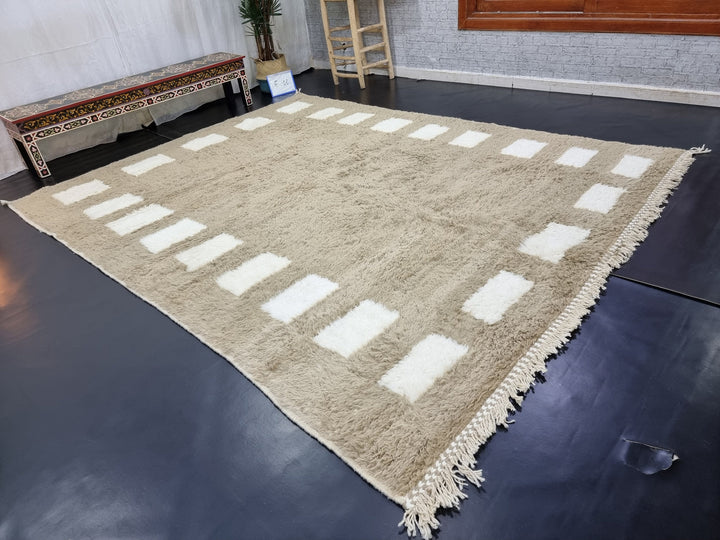 UNIQUE BENIOURAIN RUG, Moroccan Handmade Rug , Light Brown Rug, Checkered Rug, Handmade Wool Rug, Azilal Rug, Handwoven Rug, Area Rug