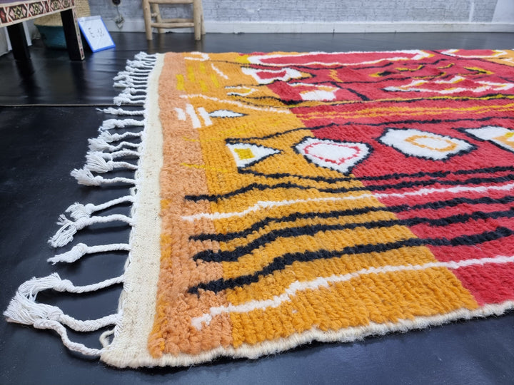 PRETTY BENIOURAIN RUG, Moroccan Handmade Rug , Orange And Red Rug, Abstract Rug, Berber Rug, Handmade Rug, Handwoven Wool Rug, Funky Rug.