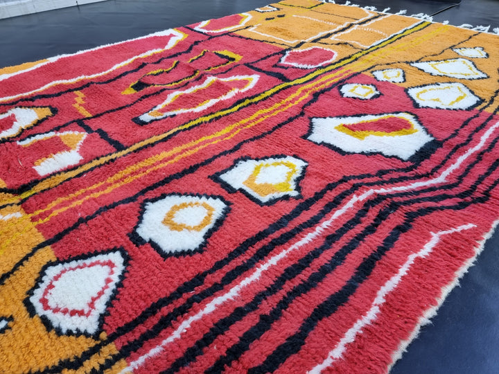 PRETTY BENIOURAIN RUG, Moroccan Handmade Rug , Orange And Red Rug, Abstract Rug, Berber Rug, Handmade Rug, Handwoven Wool Rug, Funky Rug.