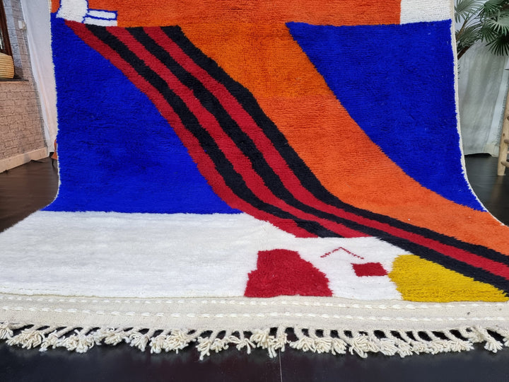 PRETTY BENIOURAIN RUG, Moroccan Handmade Rug , Orange And Blue Rug, Abstract Rug, Berber Rug, Handmade Rug, Handwoven Wool Rug, Area Wool