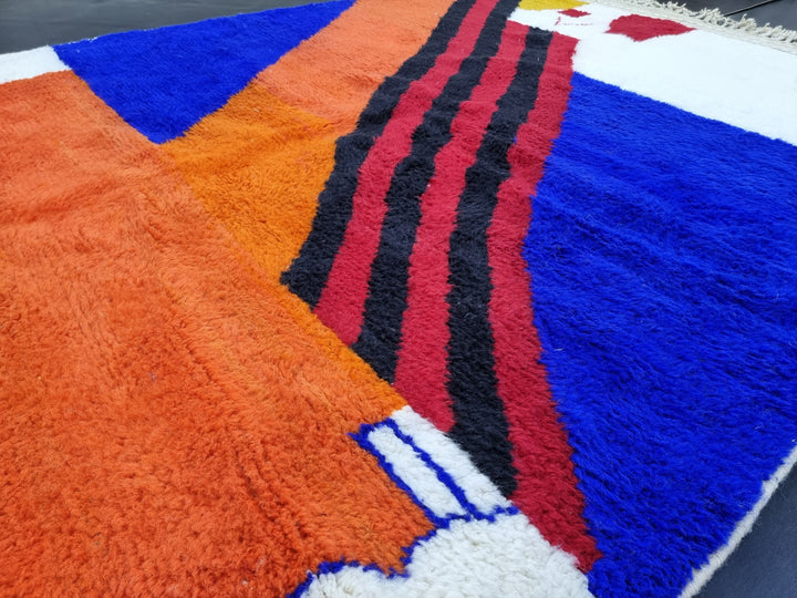 PRETTY BENIOURAIN RUG, Moroccan Handmade Rug , Orange And Blue Rug, Abstract Rug, Berber Rug, Handmade Rug, Handwoven Wool Rug, Area Wool