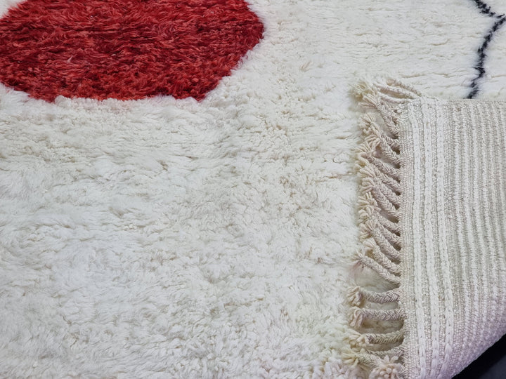 AMAZING BENIOURAIN RUG, Moroccan Rug , White  Red Rug, Abstract Rug, Handmade Rug, Handwoven Rug, Area Rug, Bohemian Rug, Plain Wool Rug