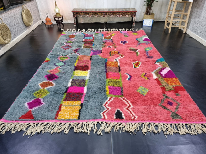 STUNNING MOROCCAN RUG, Beniourain Rug , Gray And Pink Rug, Geometric Rug, Handmade Rug, Azilal Rug, Handwoven Rug, Berber Rug, Funky Rug