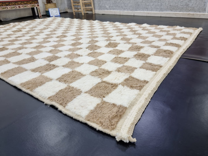 AMAZING BENIOURAIN RUG, Moroccan Handmade Rug , Beige Rug, Berber Wool Rug, Berber Rug, Checkered Rug, Berber Rug, Handwoven Area Rug