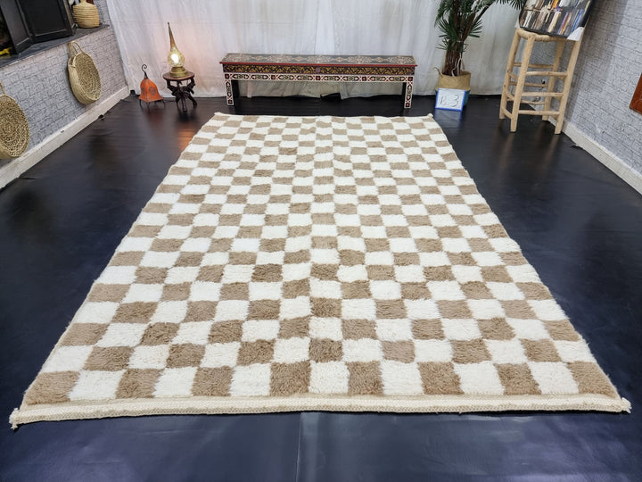 AMAZING BENIOURAIN RUG, Moroccan Handmade Rug , Beige Rug, Berber Wool Rug, Berber Rug, Checkered Rug, Berber Rug, Handwoven Area Rug