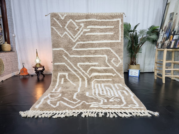 PRETTY BENIOURAIN RUG, Moroccan Handmade Rug , Pale Brown Rug, Abstract Rug, Berber Rug, Handmade Rug, Handwoven Wool Rug, Area Wool