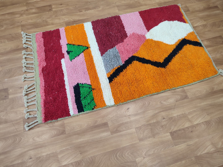 Authentic Moroccan Rug, Vibrant Boujaad Rug, Azilal rug, Bright Colored Rug, Abstract Carpet, Handmade Rug, Bohemian Rug, Tapis Marocain