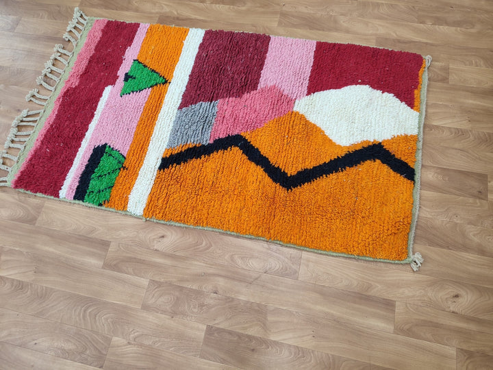 Authentic Moroccan Rug, Vibrant Boujaad Rug, Azilal rug, Bright Colored Rug, Abstract Carpet, Handmade Rug, Bohemian Rug, Tapis Marocain