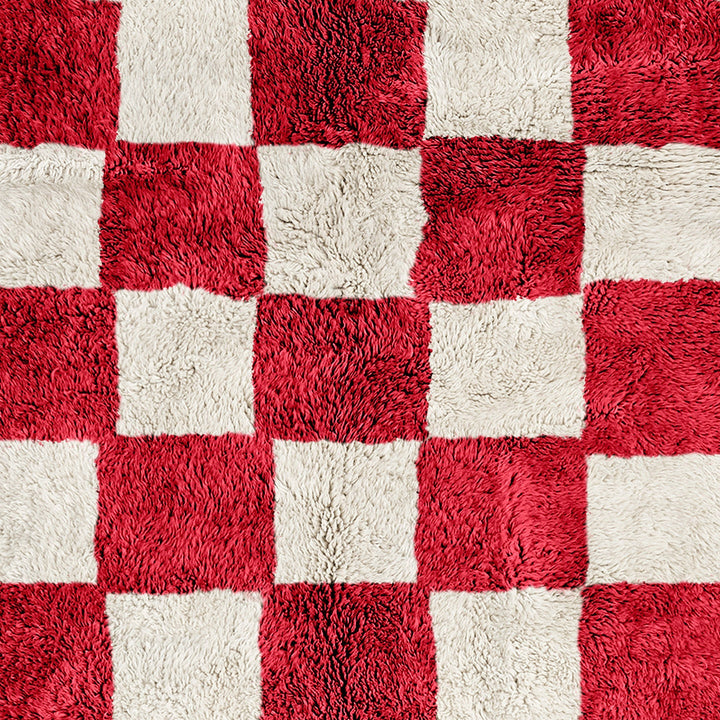 Handmade Moroccan checkered rug, Berber Custom area rug, Beni Ourain Checkerboard Rug, Red rug