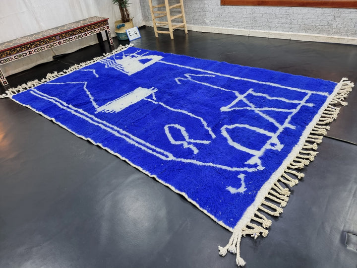 AMAZING BENIOURAIN RUG, Moroccan Rug , Royal Blue Rug, Abstract Rug, Handmade Rug, Handwoven Rug, Area Rug, Bohemian Rug, Plain Wool Rug