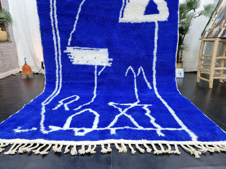 AMAZING BENIOURAIN RUG, Moroccan Rug , Royal Blue Rug, Abstract Rug, Handmade Rug, Handwoven Rug, Area Rug, Bohemian Rug, Plain Wool Rug