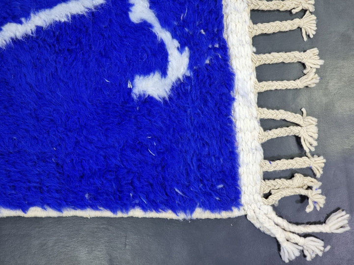 AMAZING BENIOURAIN RUG, Moroccan Rug , Royal Blue Rug, Abstract Rug, Handmade Rug, Handwoven Rug, Area Rug, Bohemian Rug, Plain Wool Rug