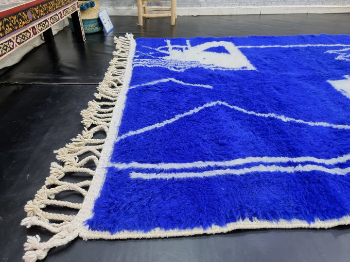 AMAZING BENIOURAIN RUG, Moroccan Rug , Royal Blue Rug, Abstract Rug, Handmade Rug, Handwoven Rug, Area Rug, Bohemian Rug, Plain Wool Rug