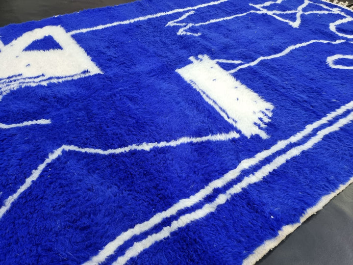 AMAZING BENIOURAIN RUG, Moroccan Rug , Royal Blue Rug, Abstract Rug, Handmade Rug, Handwoven Rug, Area Rug, Bohemian Rug, Plain Wool Rug