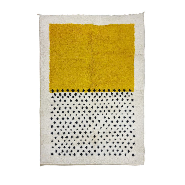 AMAZING MINIMALISTIC RUG, Best Moroccan Dotted Rug For Your Living Room, Handmade From Mustard And White Wool of Sheep, Minimalist Carpet