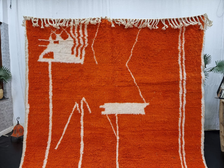 PRETTY ORANGE RUG For Your Living Room, Moroccan Handmade Rug From Wool of Sheep, Abstract Rug Inspired From Nomadic Berber Long History