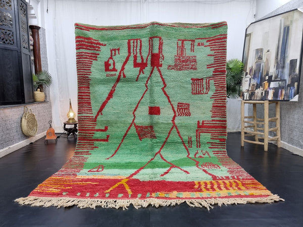 GORGEOUS MOROCCAN RUG, Moroccan Boujaad Rug , Green And Red rug,Moroccan Rug, Abstract Boujad Rug, Berber Rug, Bohemian Rug, Boho Rug