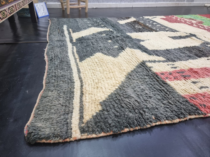 amazing boujad rug,  moroccan rug , berber rug, abstract rug, black wool rug, handwoven rug, bohemian rug, area wool rug