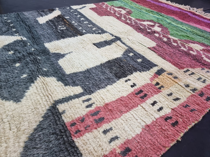 amazing boujad rug,  moroccan rug , berber rug, abstract rug, black wool rug, handwoven rug, bohemian rug, area wool rug