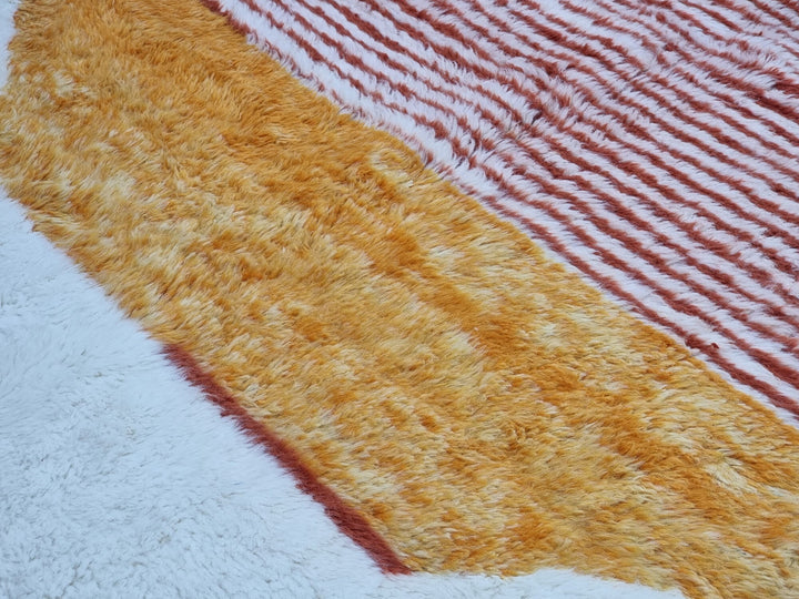 AMAZING MOROCCAN RUG, Beniourain Rug , Orange  Yellow Rug, Striped Rug, Handmade Rug, Area Rug, Handwoven Rug, Berber Rug, Funky Rug