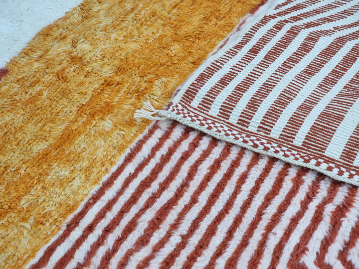 AMAZING MOROCCAN RUG, Beniourain Rug , Orange  Yellow Rug, Striped Rug, Handmade Rug, Area Rug, Handwoven Rug, Berber Rug, Funky Rug