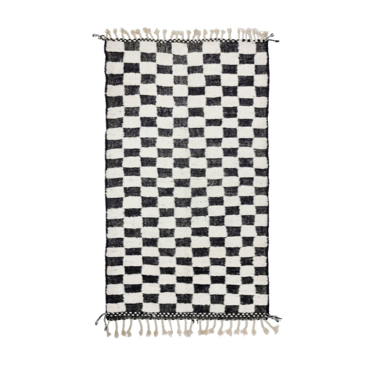 STUNNING MOROCCAN RUG, Beniourain Rug , Black  White Rug, Checkered Rug, Handmade Rug, Area Rug, Handwoven Rug, Berber Rug, Boho Rug