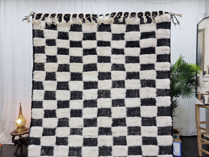 STUNNING MOROCCAN RUG, Beniourain Rug , Black  White Rug, Checkered Rug, Handmade Rug, Area Rug, Handwoven Rug, Berber Rug, Boho Rug