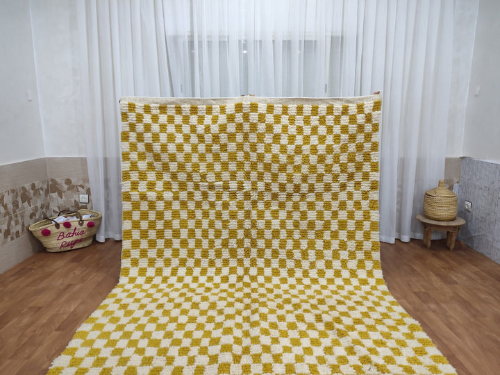 Custom Moroccan mustard checkered rug Moroccan checkered rug, Moroccan checkerboard rug Checkered area rug Checkerboard Rug, beniourain rug