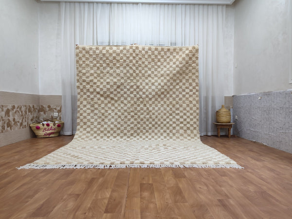 Large light beige and white checkered rug, Moroccan Berber checkered rug Checkered area rug Checkerboard Rug beniourain rug Soft Colored Rug