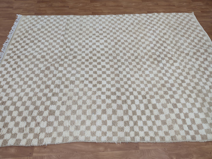 Large light beige and white checkered rug, Moroccan Berber checkered rug Checkered area rug Checkerboard Rug beniourain rug Soft Colored Rug