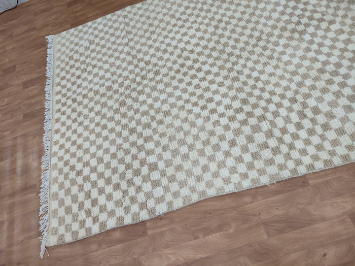 Large light beige and white checkered rug, Moroccan Berber checkered rug Checkered area rug Checkerboard Rug beniourain rug Soft Colored Rug