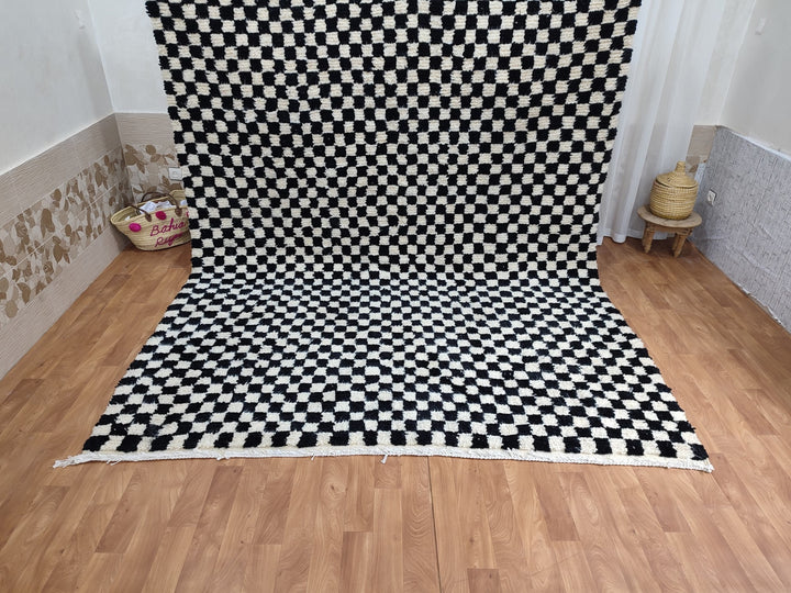 Moroccan Rug, Checker black and white Rug, Custom Rug Handmade Rug, Beni Ourain Rug, Tribal Berber Rug, Authentic Checkered Carpet, Soft Rug