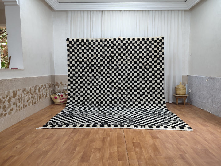 Moroccan Rug, Checker black and white Rug, Custom Rug Handmade Rug, Beni Ourain Rug, Tribal Berber Rug, Authentic Checkered Carpet, Soft Rug