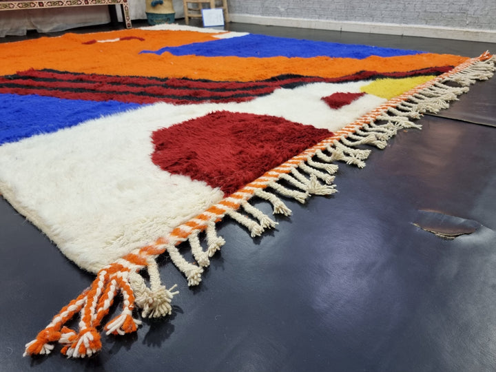 STUNNING MOROCCAN RUG, Beniourain Rug , Orange  Blue Rug, AbstractRug, Handmade Rug, Area Rug, Handwoven Rug, Berber Rug, Funky Rug