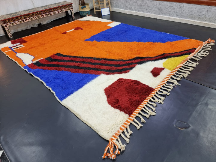 STUNNING MOROCCAN RUG, Beniourain Rug , Orange  Blue Rug, AbstractRug, Handmade Rug, Area Rug, Handwoven Rug, Berber Rug, Funky Rug