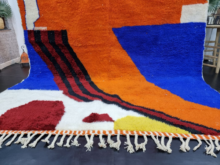 STUNNING MOROCCAN RUG, Beniourain Rug , Orange  Blue Rug, AbstractRug, Handmade Rug, Area Rug, Handwoven Rug, Berber Rug, Funky Rug