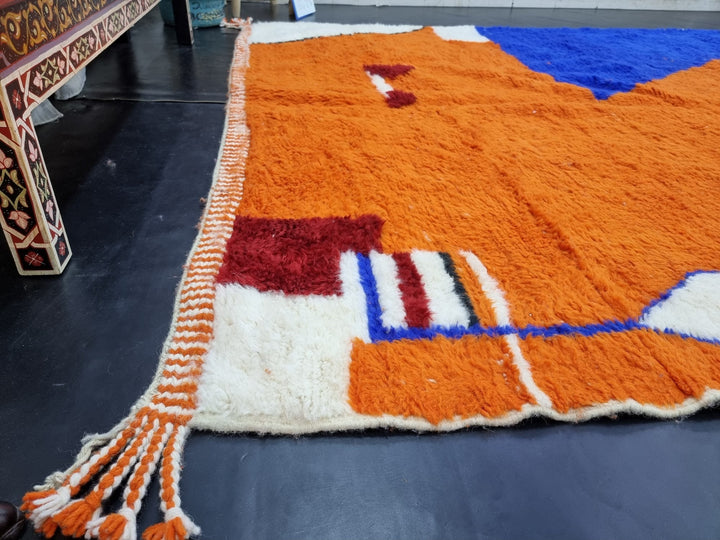 STUNNING MOROCCAN RUG, Beniourain Rug , Orange  Blue Rug, AbstractRug, Handmade Rug, Area Rug, Handwoven Rug, Berber Rug, Funky Rug