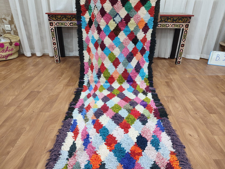  moroccan berber, colorful moroccan runner rug, moroccan rug boucherouite, area rug,  rag rug, wall hanging,glaoui  rug