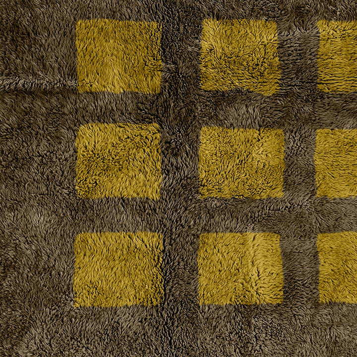 Custom checkered rug, Moroccan Berber sheepskin rug, Yellow and Grey checkerboard area rug