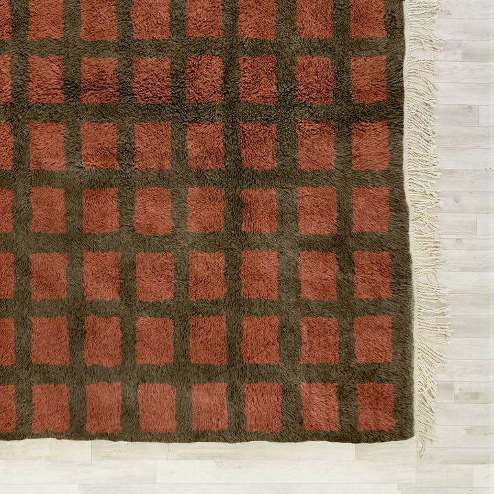 Brown Moroccan Checkered Rug, Bohemian Beni Ourain Area Rug