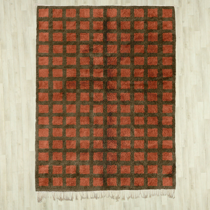 Brown Moroccan Checkered Rug, Bohemian Beni Ourain Area Rug