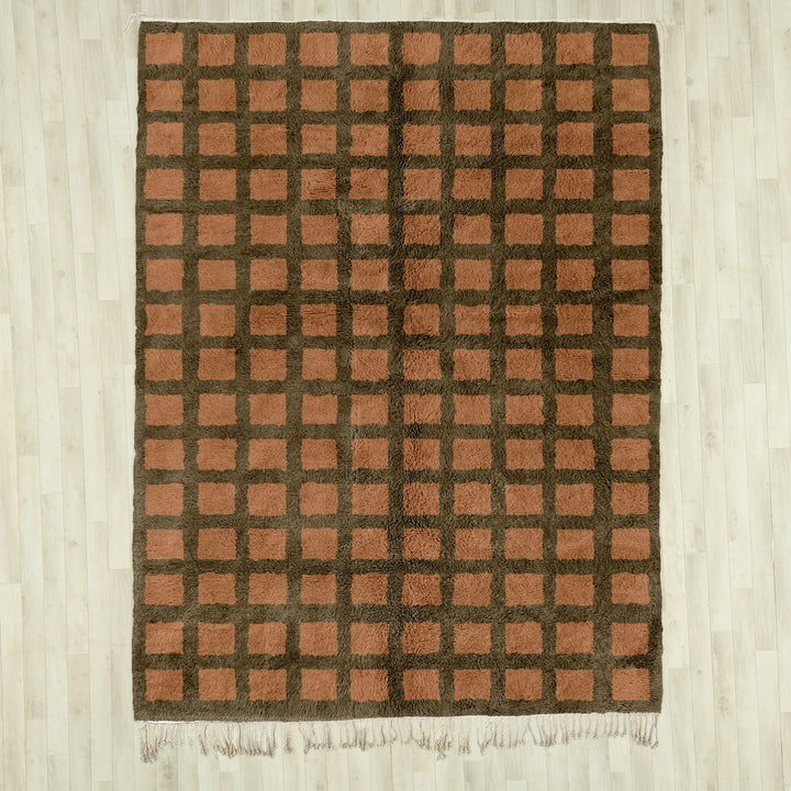 Brown Moroccan Rug, Handmade Berber Rug, Checkered Rug, Checkerboard Rug, Beni Ourain Rug, Wool Rug, Shag Rug, Area Rug