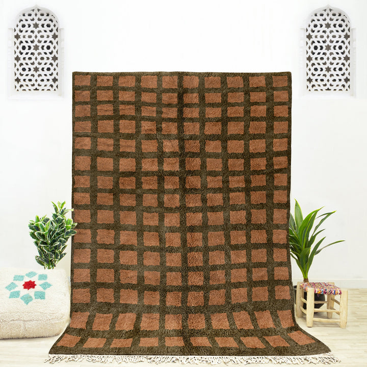 Brown Moroccan Rug, Handmade Berber Rug, Checkered Rug, Checkerboard Rug, Beni Ourain Rug, Wool Rug, Shag Rug, Area Rug