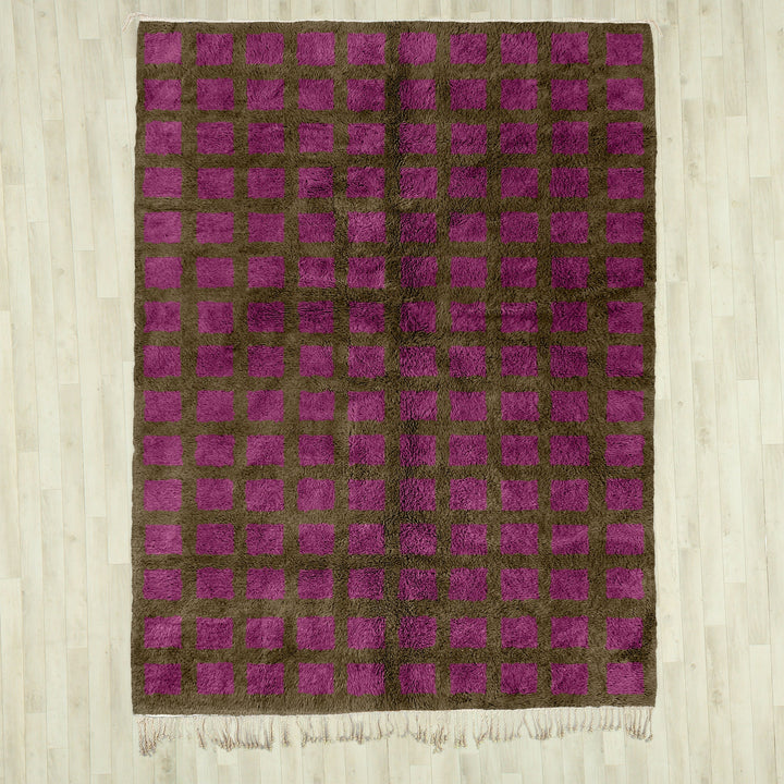 Custom Moroccan Purple and Grey Beni Ourain checkered rug