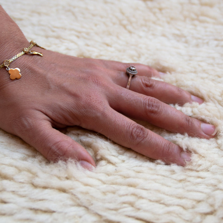 A custom handmade Orange Moroccan Berber checkerboard rug