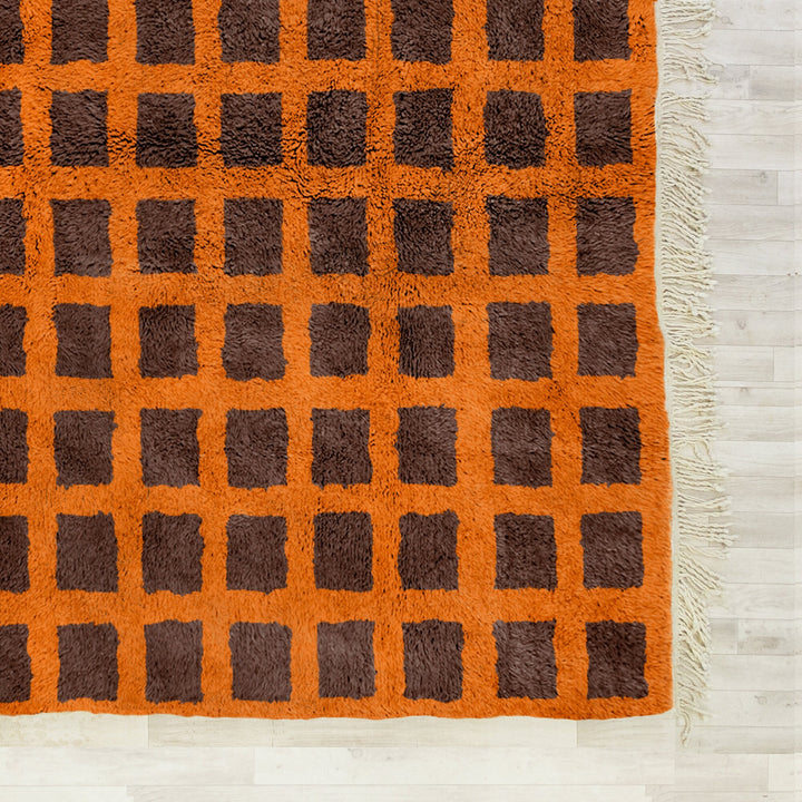 Brown and Orange checkered rug Beni Ourain rug for living room